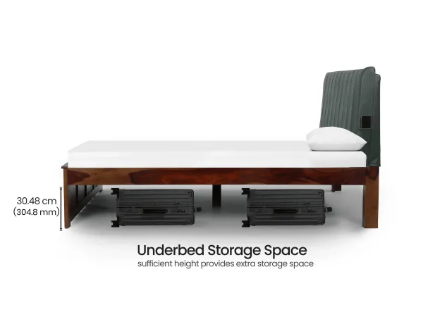 Regal Queen Bed with Bottle Green Leatherite